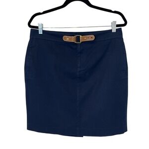 Lauren Ralph Lauren Navy Cotton Knee Length Stretch Skirt W/ Belt Womens Size 8